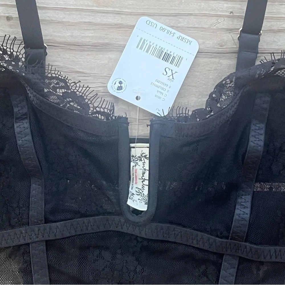NWT Free People S OR M Layer in Lace Bustier Black Longline Corset Bra Side Hook - Picture 6 of 10